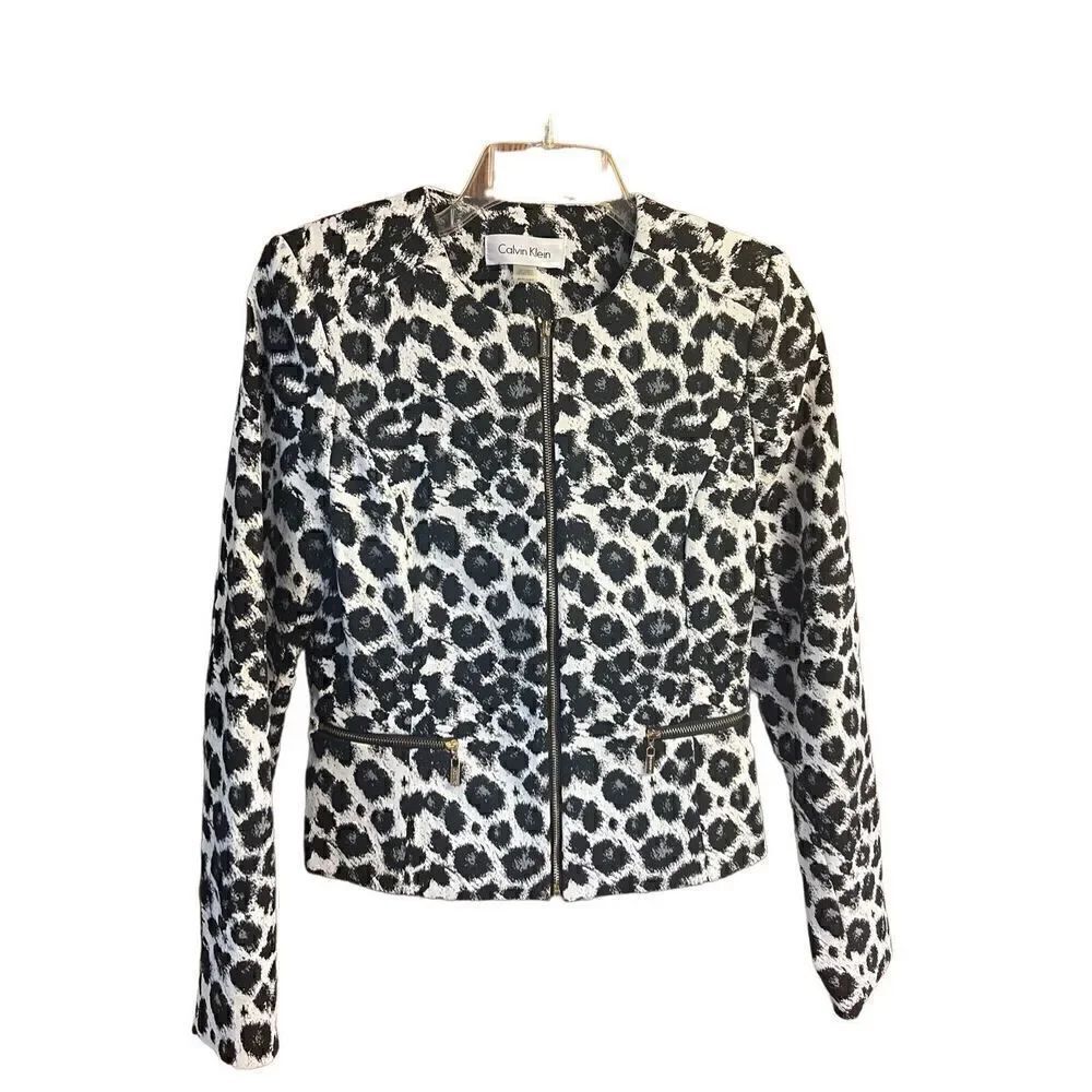 Calvin Klein Animal Print Jacket Sz 6 Petite NWOT